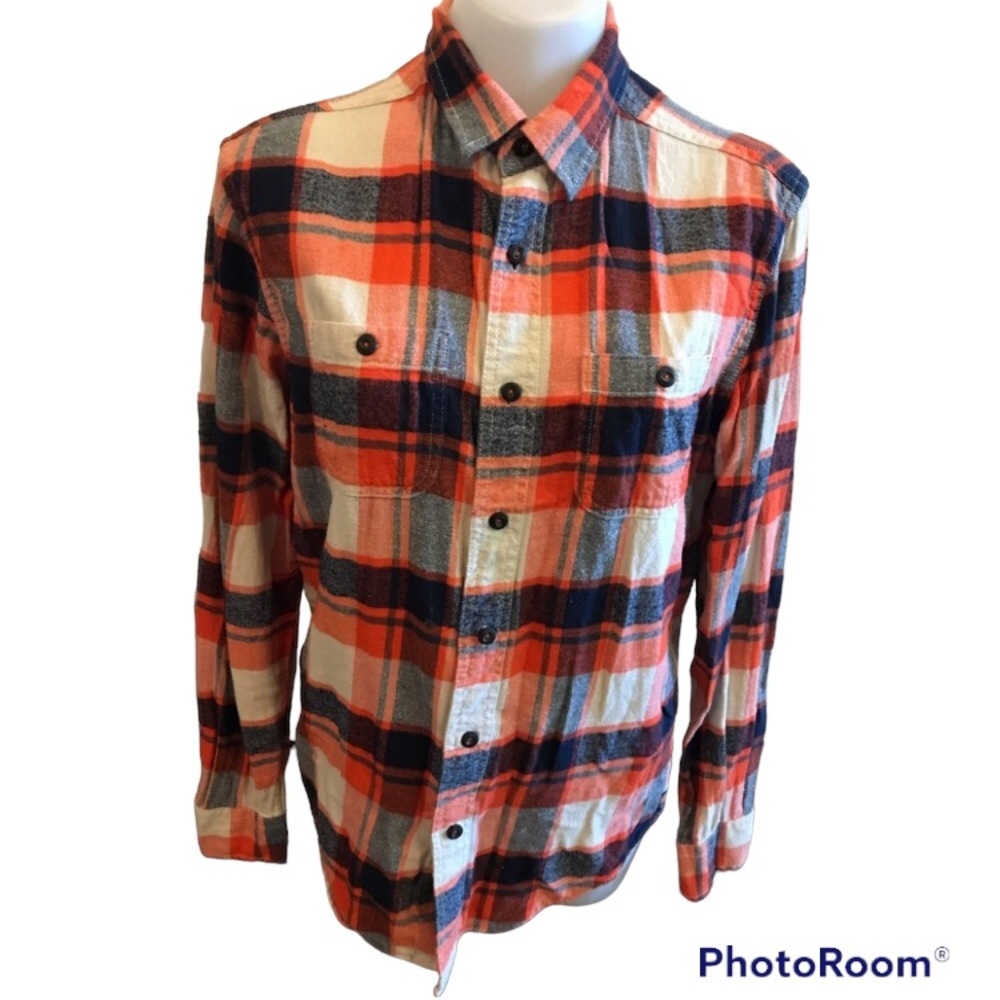 𝅺16.  Flannel American Eagle Outfitters Orange, Blue & White Long Sleeve Shirt